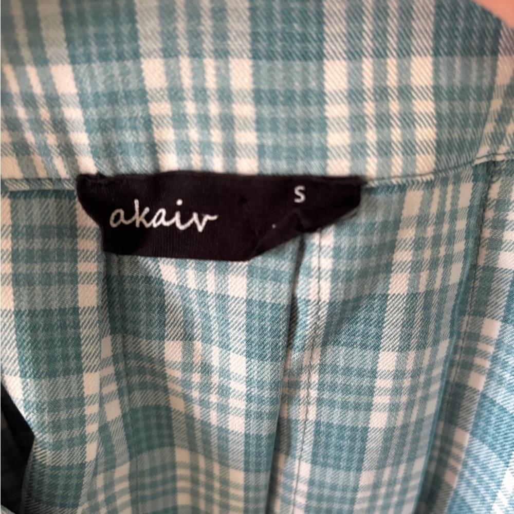 Plaid Pleated Mini Skirt in Teal and White - Picture 3 of 3